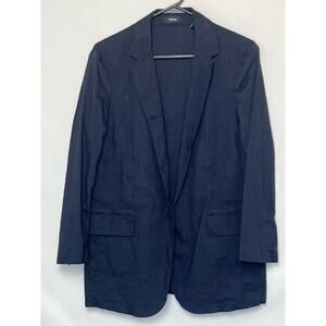 Theory Women’s 8 Navy Linen Blend Long Sleeve 1 Button Work Blazer Jacket Career